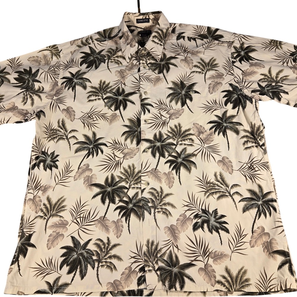 St Johns Bay Island Style Mens XL Palm Tree Tropical Cotton Button Down Shirt